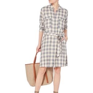 L’AGENCE Plaid Button Down shirt dress Long Sleeve Knee Length Size Small Gray